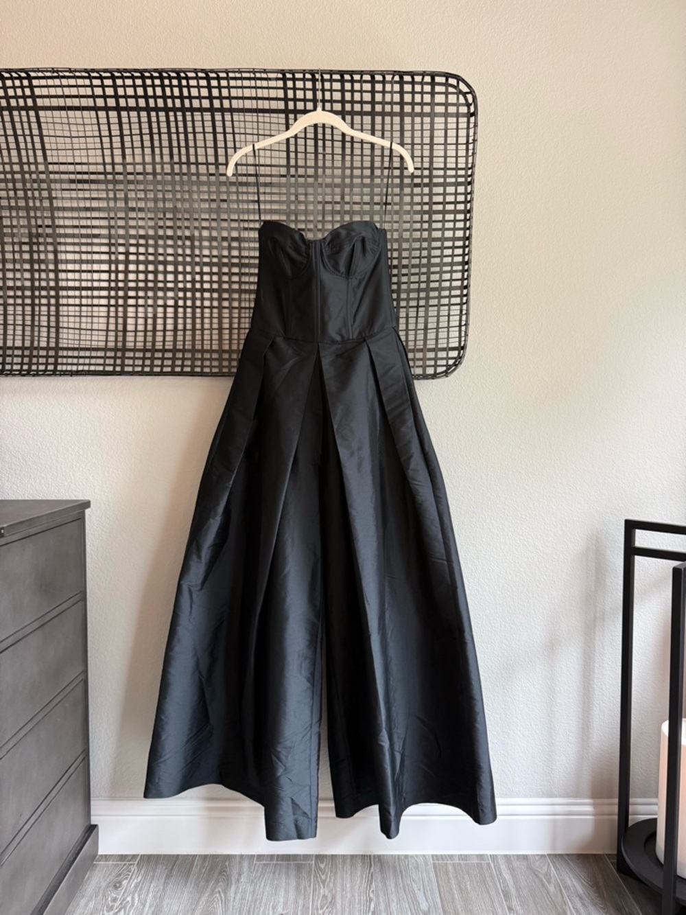 PatBO Strapless Black Wide-Leg Jumpsuit with Structured Bust